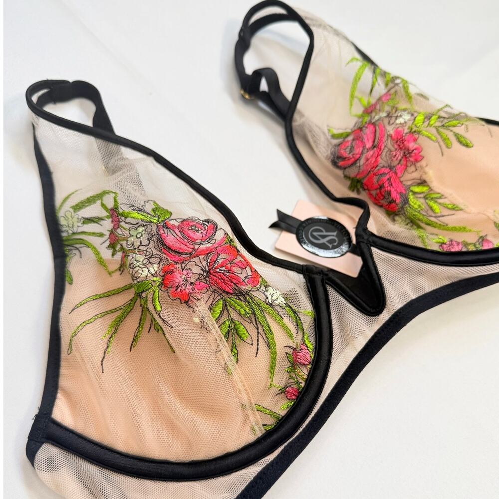 Victoria’s Secret Very Sexy Bra 36C Unlined Plunge + Sheer Embroidered Set M NWT - Picture 3 of 13